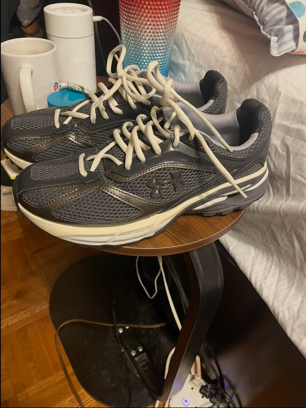 Under Armour Men's Dark Gray Athletic Running Shoes with Cream Accents